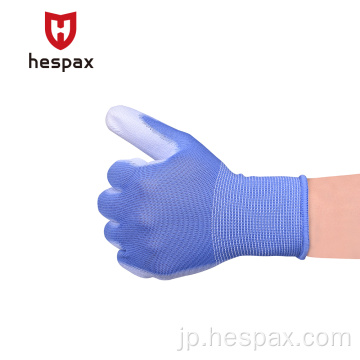 Hespax 13Gポリエステル構造抗静止PUパームグローブ